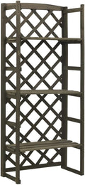 vidaXL Solid Firwood Plant Stand with Trellis - Outdoor Garden Display Shelf with Wood Gray Finish and 3 Shelves for Ample Storage