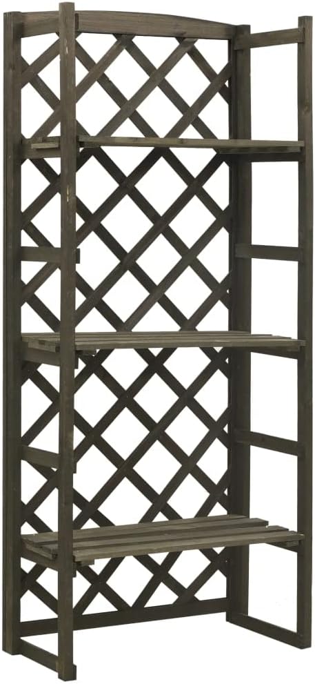 vidaXL Solid Firwood Plant Stand with Trellis - Outdoor Garden Display Shelf with Wood Gray Finish and 3 Shelves for Ample Storage