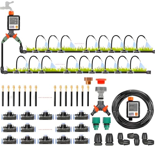 Efficient Drip Irrigation System Kit - Quick-Connect Garden Watering System with 1/2 &amp 3/4 Faucet Adapters for Greenhouses Yards Lawns &amp Raised Beds 40m/131ft