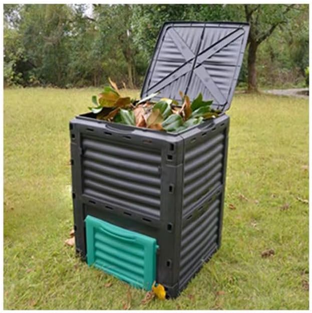 Easy Shopping® Garden Compost Bin 300L Outdoor Composting Container for Kitchen &amp Garden Waste Composter with Hinged Lid Durable &amp Waterproo Black and Green