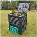 Easy Shopping® Garden Compost Bin 300L Outdoor Composting Container for Kitchen &amp Garden Waste Composter with Hinged Lid Durable &amp Waterproo Black and Green