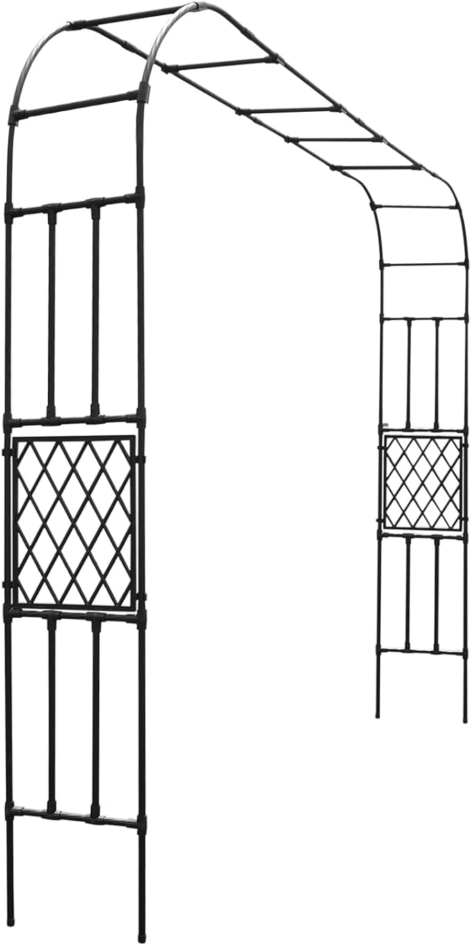Garden Arch Trelli 98’’Hx118’’W Garden Arch Arbor Trellis for Climbing Plants Outdoor Galvanized Steel Wedding Arches for Lawn Party Backyard Decoration(Black)