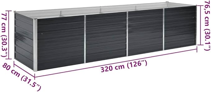 Anthracite Galvanized Steel Raised Garden Bed 126x31.5x30.3 inch Rectangular Planter Box for Outdoor Plants Durable Metal for Gardening