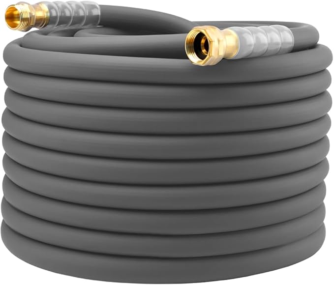 Heavy Duty Premium Garden Hose 125ft x 5/8 300PSI Working 1000PSI Burst Hybrid Rubber Water Hose with Transparent Swivel Handle - Hot/Cold Water - Five Layered Braiding with Brass fittings (Grey)