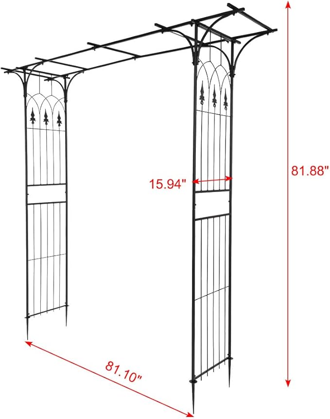 Metal Garden Arch Ornamental Outdoor Garden Plant Trellis Wedding Party Bridal Party Decoration (Black Flat Roof)