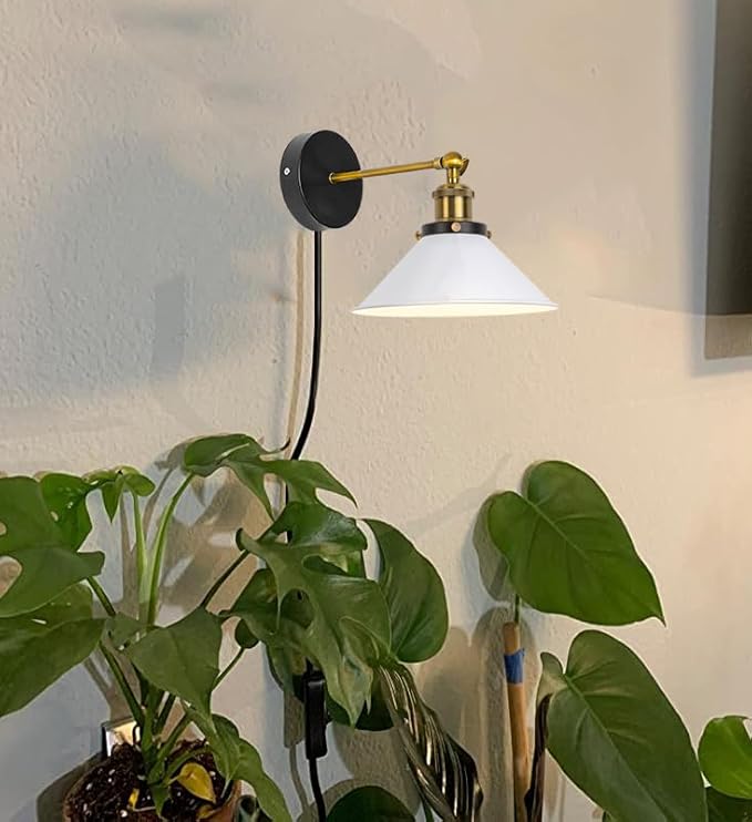 2-Pack Hook Type Wall Mounted Plant Light Full Spectrum 25W 6000K White Light Vintage White Metal Adjusted Angle Timing Wall Lamps for Plants Flowers Indoor Growing