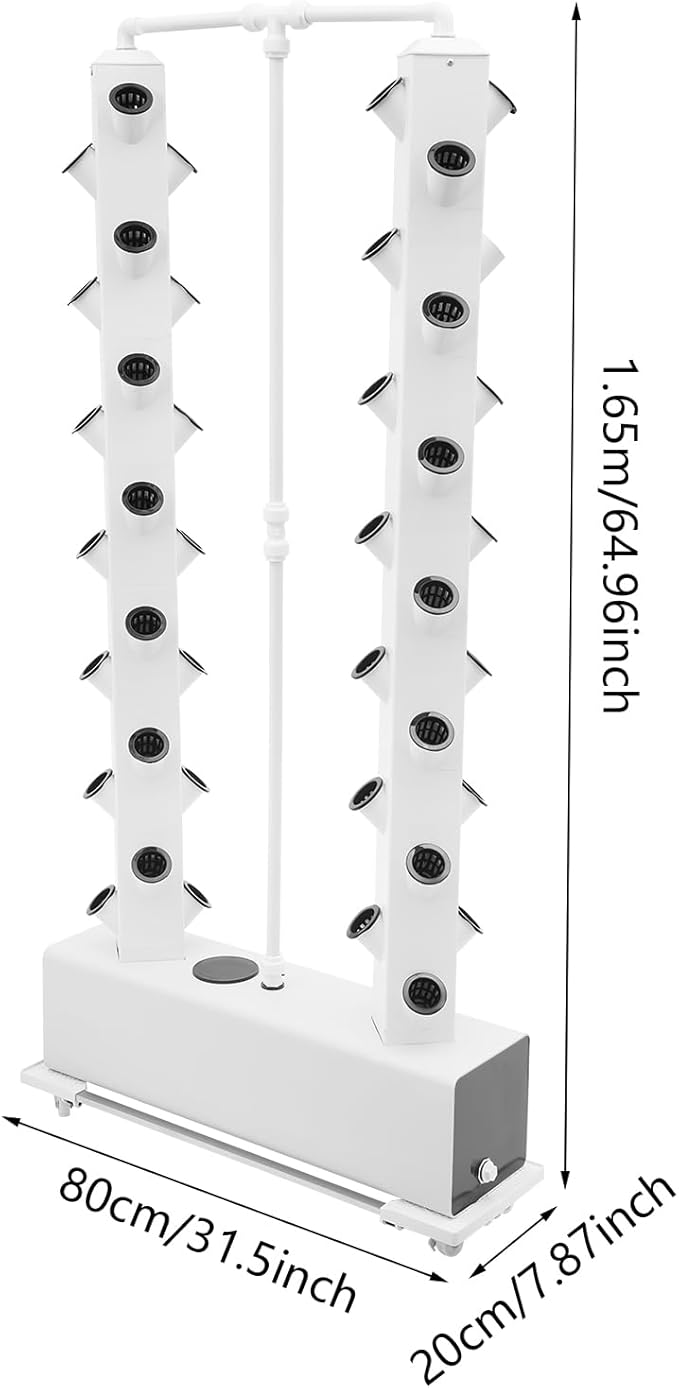 Hydroponic Growing Kit Vertical Vegetable Planter Tower Hydroponic Germination Tower with 56 Planting Holes and 4 Wheels 30L/7.93Gal Indoor Outdoor Garden Hydroponics Growing Tower System