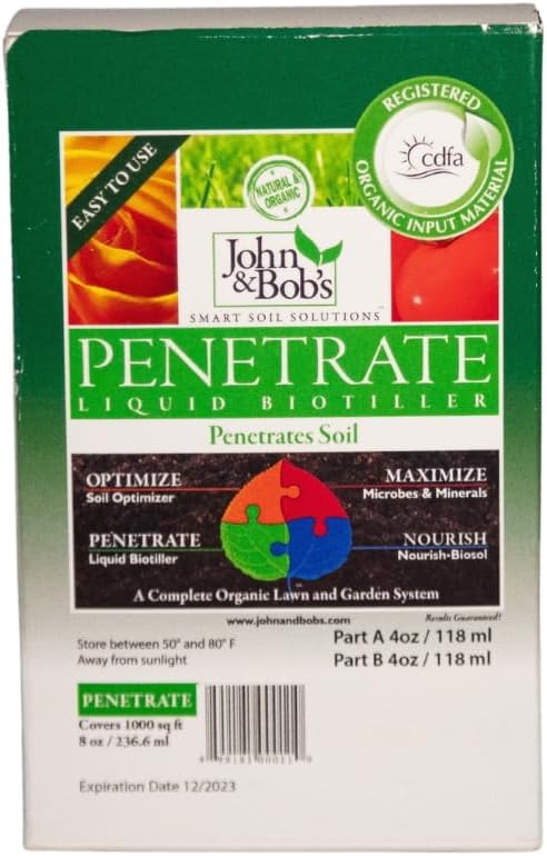 John&ampBob’s Penetrate Liquid Biotiller | Organic Clay Soil Treatment Break up Hard &amp Clay Soil Pet Safe 8oz. (1000 sq. ft.)