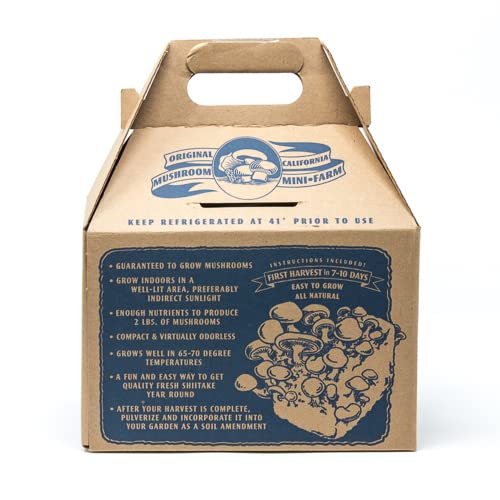 Far West Fungi Shiitake Mushroom Mini-Farm Grow Kit 5lbs Non-GMO Easy to Use Grow Your Mushrooms at Home Produced by Real Farmers in California.