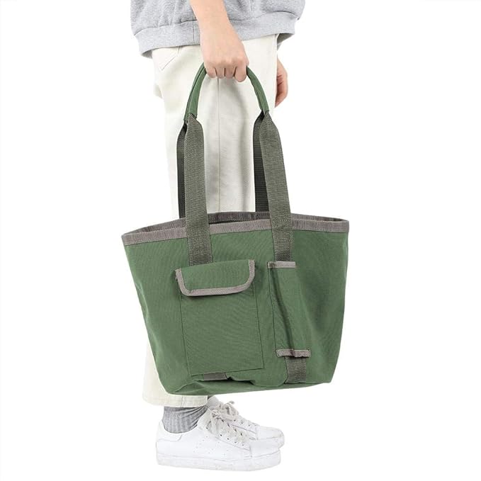 Yosoo Garden Tools Storage Bag Gardening Bucket Organizer with Pockets for Women Men Gardener Garden Tote Garden Tool Set Kit Green