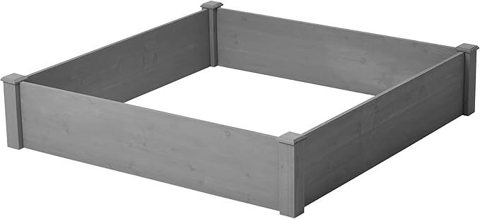 Raised Garden Bed 48x48x10'' Outdoor Wood Planter Box Over Floor Tool-Free Assembly