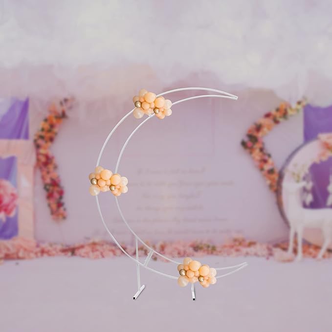 Wedding Arch Backdrop Stand 7ft White Metal Crescent Moon Wedding Arch Stand Curved Flower Balloon Frame for Wedding Birthday Party Anniversary Decorations (White)