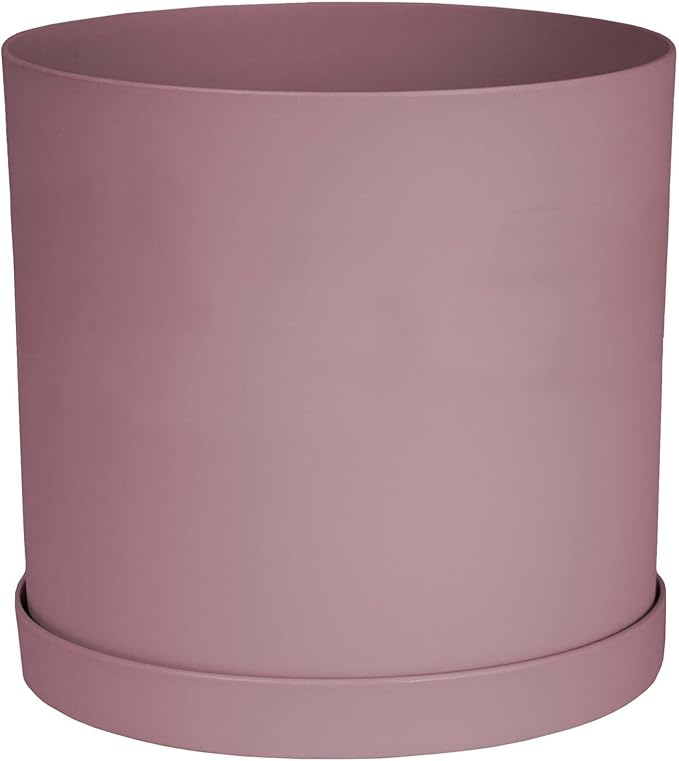 Bloem Mathers 10 Dusty Rose Round Modern Resin Garden Planter Pot with Drainage Holes and Removable Saucer Tray Included
