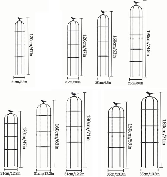 Metal Obelisk Trellis Garden Trellis for Climbing Outdoor Plants Tower 21x120cm 25x190cm 31x160cm 35x150cm Birdcage Shape Tomato Cage Easy Assembly
