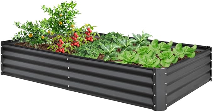 Heavy-Duty Galvanized Steel Raised Garden Bed for Outdoor Vegetable Fruit and Flower Planting – Rust-Resistant Metal Planter Box (6x3x1ft (Gray))