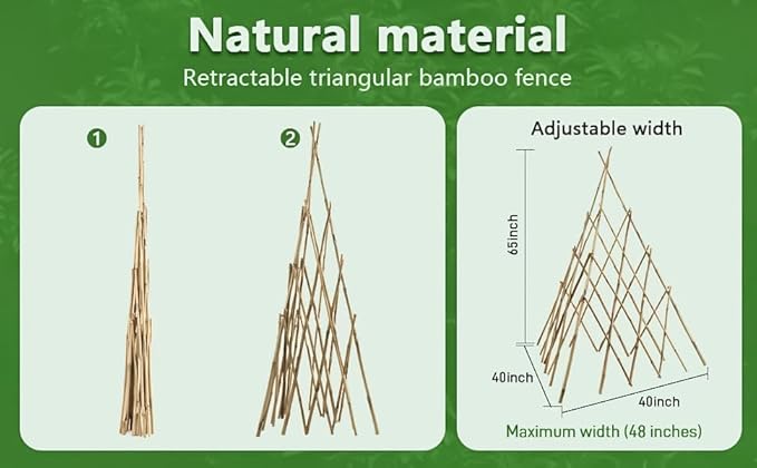 Garden Bamboo Trellis for Climbing Plants Outdoor Adjustable Height 60 to 70inches Tall Cucumber Trellis Obelisk Plant Support for Climbing Vine Vegetable Tomato Peas Bean