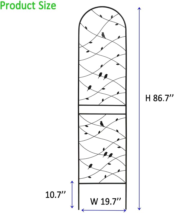 2 Pack Metal Garden Trellis 86.7 x 19.7 Rust-Resistant Trellis for Climbing Plants Outdoor Flower Support Bird Deco Black