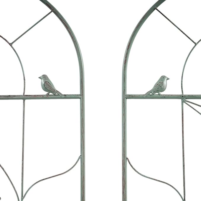 2 Packs 82.6x20 inch Metal Garden Trellis for Climbing Plants Outdoor Retro Iron Garden Decor Fences Panels Flower Plant Support Racks for Roses Vegetables Flowers Expandable (Green)