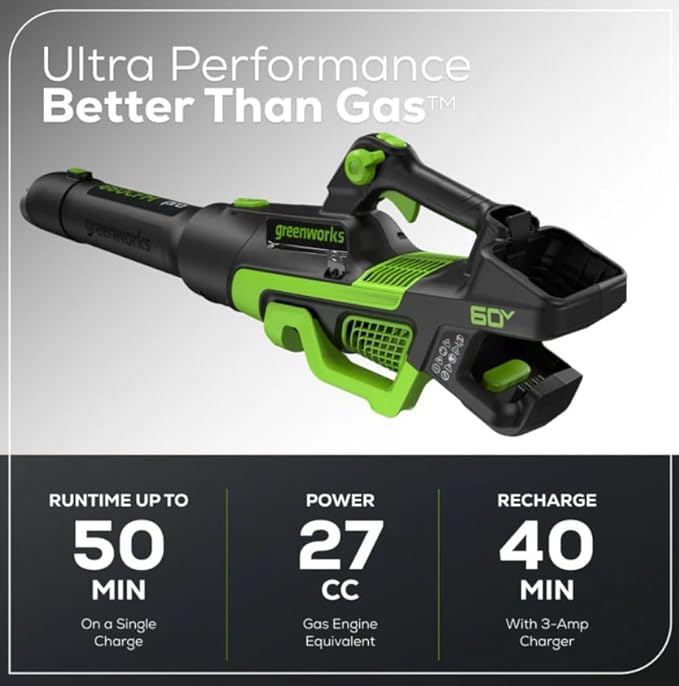 Greenworks Pro 60-Volt Max Lithium Ion 660-CFM 180-MPH Brushless Cordless Electric Leaf Blower Battery and Charger Not Included Black