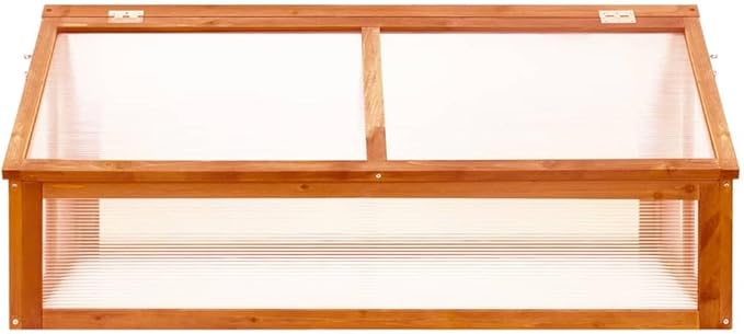 Wooden Garden GreenhouseWood Raised Plants Bed Raised Flower Planter Box Garden Wood Cold Frame Greenhouse Flower Planter Brown 44.8x31.4x19.6 Firwood-684