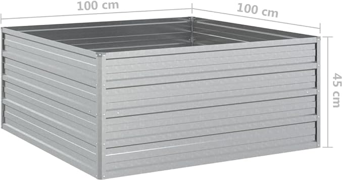 Garden Beds Outdoor Planter Cages Boxes Herb Garden Raised Bed 39.4x39.4x17.7 Galvanized Steel Silver for Garden Outdoor Lawn Patio Flower Planters Metal Trough