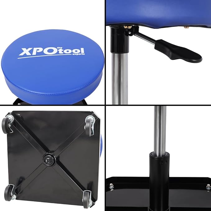 250 LBS Rolling Pneumatic Creeper Garage Adjustable Mechanic Stool with Tool Tray Storage