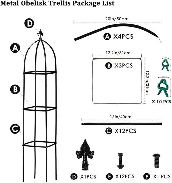 Garden Trellis for Climbing Plants Outdoor - Powder-Coated Steel 63 Metal Trellis Towering Plant Support - Heavy Duty Obelisk Trellis for Climbing Vine Vegetables &amp FlowersDeep Green