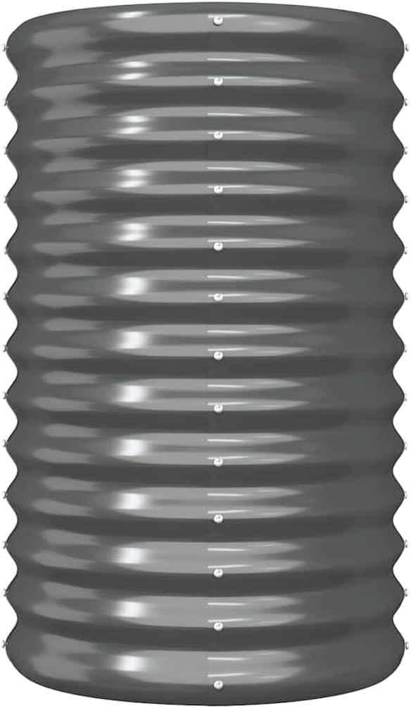 Anthracite Round Garden Planter Powder-Coated Steel 15.7x15.7x26.8 inches Durable Outdoor Raised Garden Bed for Patio Balcony Flowers and Greenery