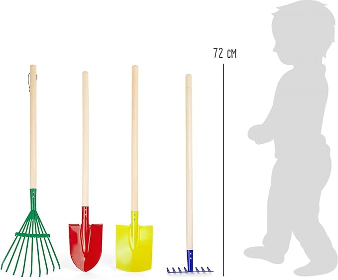 Small Foot 10838 Garden Tool Set Green Thumb Made of Wood and Metal rake Shovel Spade and rake from 3 Years Old
