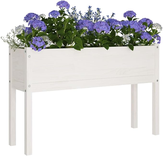Garden Planter Planter Boxes Standing planters Gardening Box Horse Trough planters Suitable for Corridor Nursery Orchard Courtyard White 43.3x12.2x27.6 Solid Wood Pine