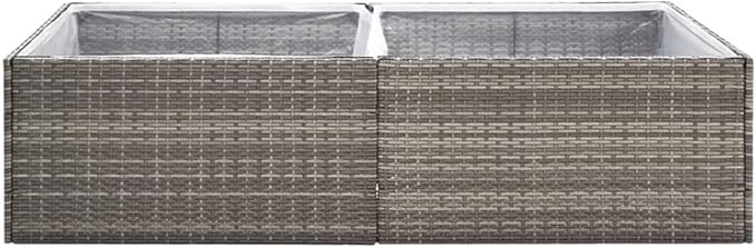 Large 61.8 Grey Rectangular PE Rattan Raised Planter Box with UV-Resistant Finish Drainage &amp Clear Inner Liner Durable Elevated Garden Bed for Patios Balconies and Backyards