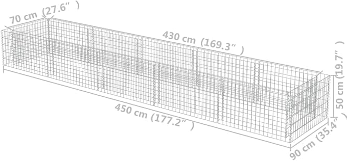 Gabion Planter Raised Bed Outdoor Garden Galvanized Steel Wire Mesh Grid Stone Wall Flower Raised Bed for Vegetables Flowers Plants 117.2 x 35.4 x 19.7