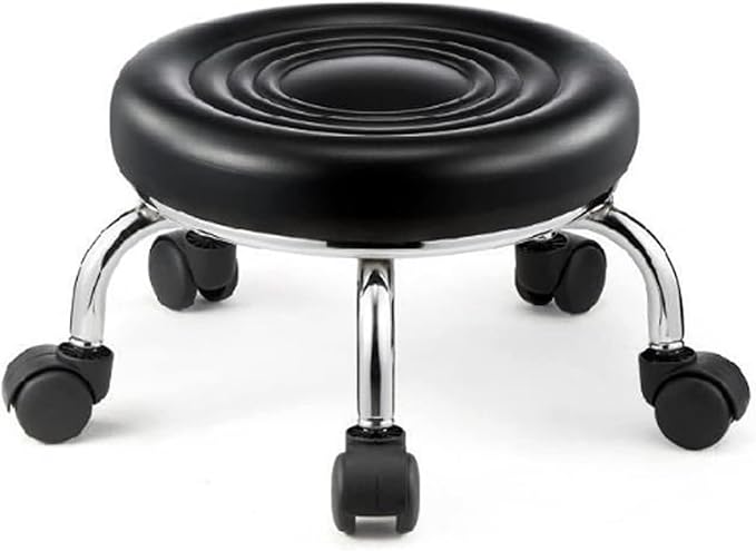 Low Roller Seat Wheel Stool Heavy-Duty Mechanic Roller Seat 360-degree Swivel Stool Portable Small Rolling Stool Short Chair for Pedicure Cleaning Gardening(Black31x33cm)