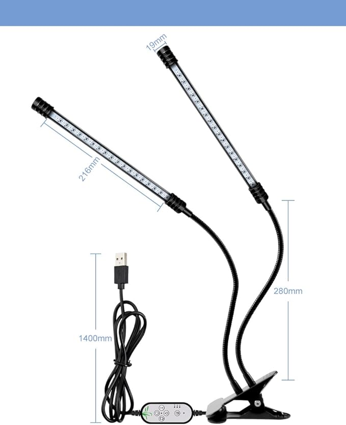 60W LED Clip-on Sunlight Plant Growth Lamps 5V Low-Power Planting Bulb 5-Level Brightness Adjustment Sunlight Seeding Cultivation Lamping 360° Flexible Angle Adjustment Hydroponic Plant Lighting
