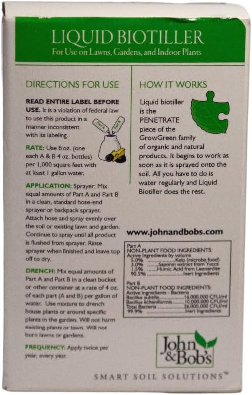 John&ampBob’s Penetrate Liquid Biotiller | Organic Clay Soil Treatment Break up Hard &amp Clay Soil Pet Safe 8oz. (1000 sq. ft.)