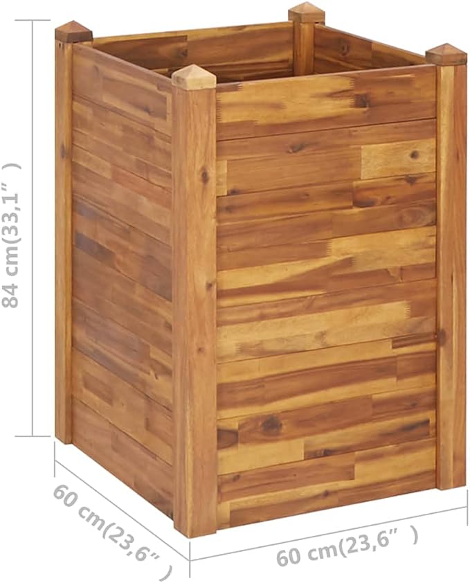 vidaXL Garden Raised Bed - Large Square Planter for Vegetables Flowers and Herbs - Outdoor Stackable Weather - Made of Solid Acacia Wood