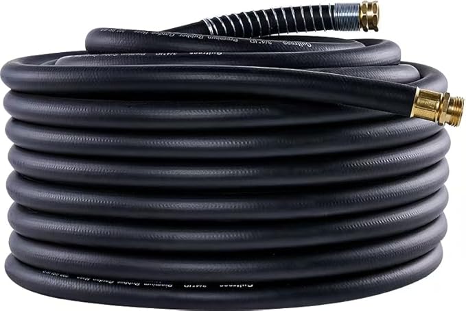 Garden Hose 100FT x 3/4” Heavy Duty Rubber Hose Water Hose with Five-Layered Braiding Male Female Fittings 1000PSI Burst 300PSI Working (Black)