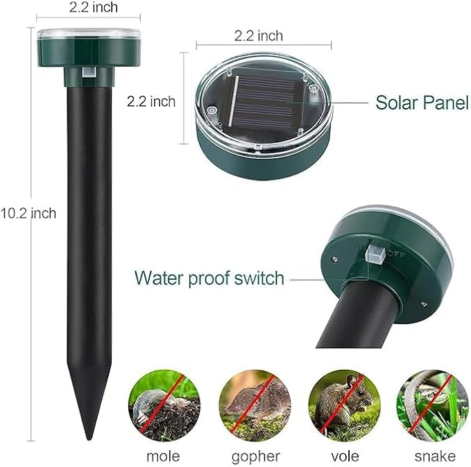 Ultrasonic Mole Repellent Solar Powered Gopher Repellent Vole Repellent Mole Repellent for Lawn Garden Yard Waterproof Get Rid of Moles Voles Gophers Rats Rodents