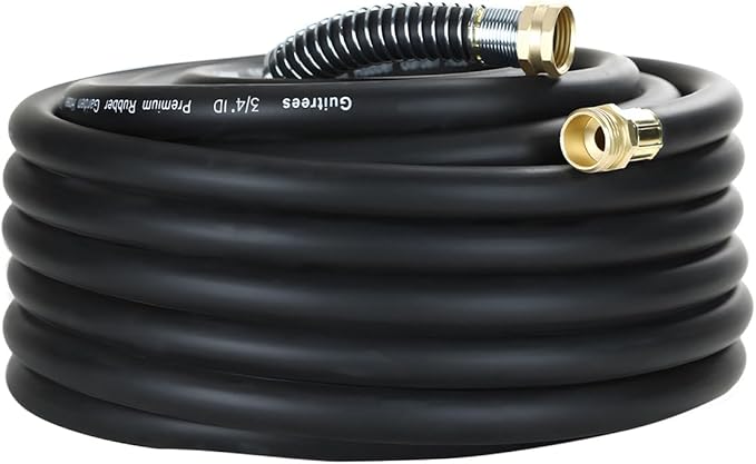 50FT 3/4 Heavy Duty Rubber Garden Hose - 300psi Working 1000psi Burst - Hot/Cold Water - Five-Layered Braiding for Durability - Versatile for Gardening Agriculture Construction(Black)