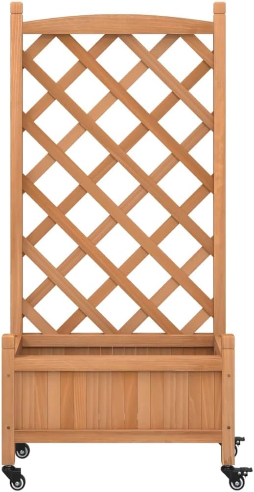 Wood Planter Box with Trellis and Wheel Outdoor Raised Garden Bed for Climbing Plants Free-Standing Trellis Planter Box 21.7x11.6x46.3 Brown Solid Wood Fir
