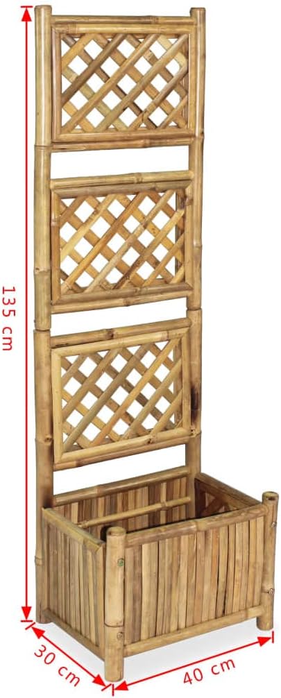 vidaXL - Bamboo Garden Raised Bed with Trellis - Climbing Plant Planter - Brown Rectangular - Outdoor Patio/Deck
