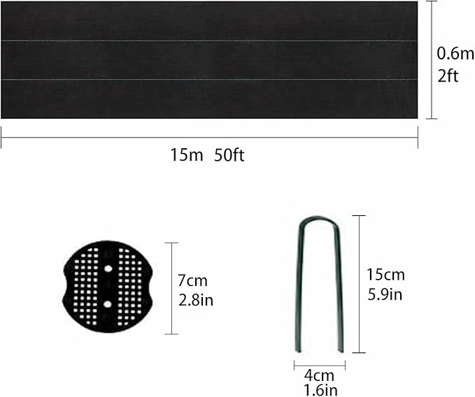 3.175oz 2x50 Feet Weed Barrier Landscape FabricHeavy Duty Weed Barrier Woven Weed Control Fabric Gardening Mat with 20Pcs Garden Sod Staples and Pads for Outdoor Garden Lawn Supplies