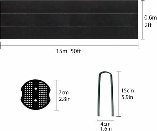 3.175oz 2x50 Feet Weed Barrier Landscape FabricHeavy Duty Weed Barrier Woven Weed Control Fabric Gardening Mat with 20Pcs Garden Sod Staples and Pads for Outdoor Garden Lawn Supplies