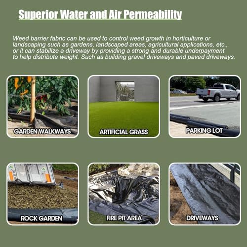 Commercial Grade Driveway Fabric &amp Securing Pegs White Weed Barrier for Vegetable Gardens &amp Flower Beds Durable Ground Cover &amp Drainage Solution (1m x 5m)