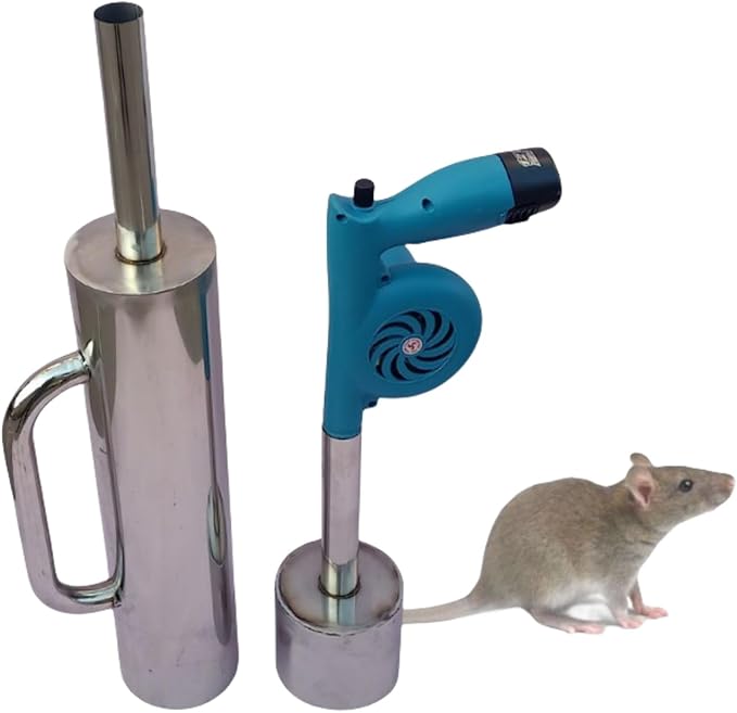 A Set of Smoke Rat Catcher Fog Mechine Farmland Mouse Catchers Durable Electric Fan Smoke Rats Also Suitable for Rabbits or Moles Outdoor Hunting Smoking Gun+2 Rechargeable Batteries+2 Cages
