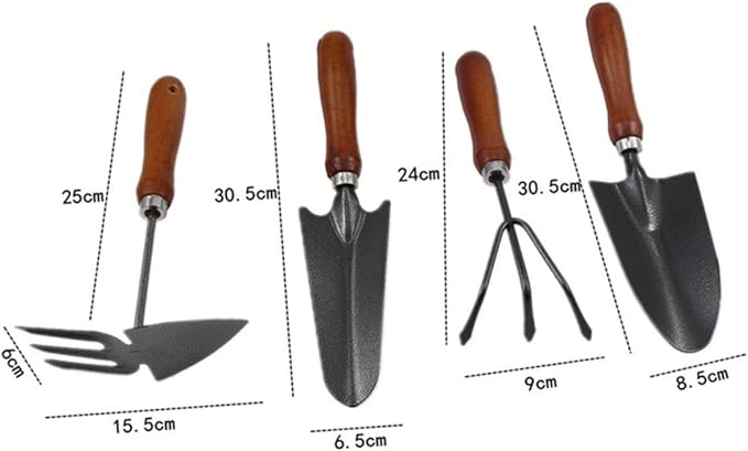 Mikikit 4pcs Mini Garden Tool Set Sturdy Iron Spade Handle for Planting Transplanting and Weeding Gardening Tools for Enthusiasts