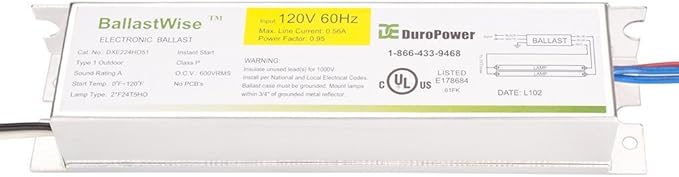 T5 grow light ballast with wires (DXE224HO51) for 2 F24T5HO Bulbs