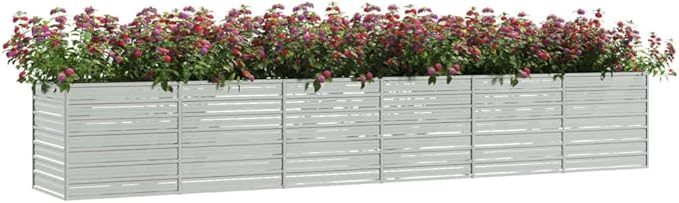 Garden Beds Outdoor Planter Cages Boxes Herb Garden Raised Bed 189x31.5x30.3 Galvanized Steel Silver for Garden Outdoor Lawn Patio Flower Planters Metal Trough