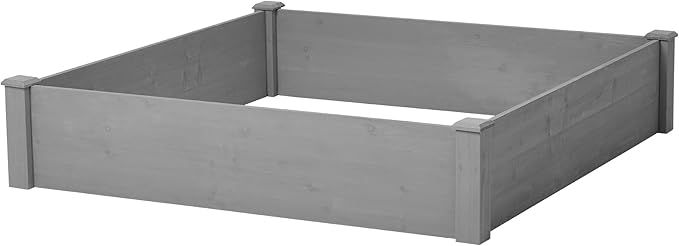 Raised Garden Bed 48x48x10'' Outdoor Wood Planter Box Over Floor Tool-Free Assembly