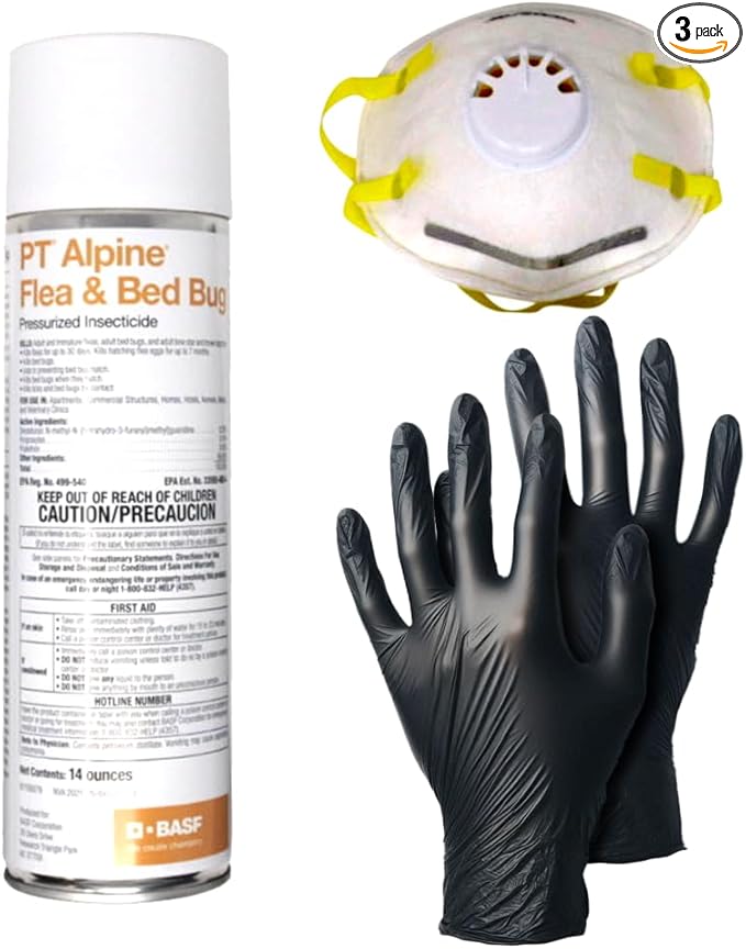 DIY Pest Control PPE Kit and PT Alpine Flea and Bed Bug Spray 14oz Aerosol Can
